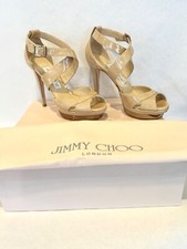 Jimmy Choo 134 Kuki Heels Patent Leather Nude Pewter size 35 1/2 cream, ivory