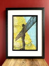 Engel des Nordens A4 Print. Federzeichnung &uuml;ber Karte von Gateshead. Ungerahmt