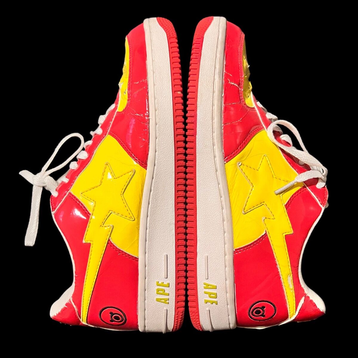 Size 9.5 - A Bathing Ape Bapesta FS-001 Low Red Yellow (NO Size 9.5 - A Bathing Ape Bapesta FS-001 Low Red Yellow (NO