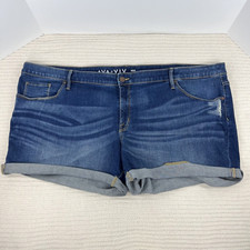 Ava  Viv Shorts Womens Plus Size 26W Denim Midi Cuffed Stretch Blue Jean