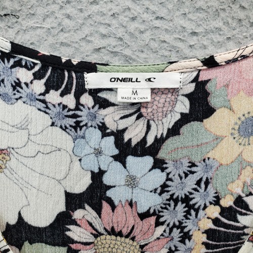O'Neill Romper Women Medium Multi Floral Viscose Tie Waist V Neck Button Front - Picture 6 of 8