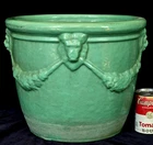 Unmarked Massive 14" Bauer Pottery Lion Pot Jade Green (holed)