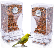 No Mess Bird Cage Feeder 2Pack Automatic Parrot Seed Feeders with Perch Acrylic