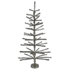 48" Large Pewter Tinsel Tree With Beaded Tips