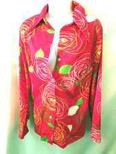 70s Jantzen red yellow green floral abstract Button Down Long sleeve Blouse Med