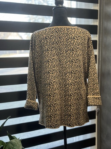 Tahari Animal Print Pullover Damen Gr. Large hellbraun schwarz Bündchen Ärmel Tunika - Bild 2 von 13