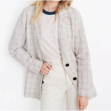 Madewell Dorset Blazer Womens XS Windowpane Plaid Linen Blend Oversized Slouchy