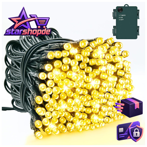 Lichterkette 10M 100 LED Warmweiß Batterie IP65 Wasserdicht FüR Innen AußEn-image