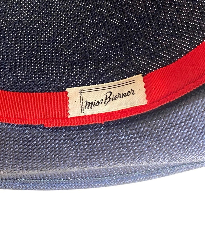 Vintage Womens Miss Bierner Navy Blue Straw Hat Bow Netting Church Easter Derby Vintage Womens Miss Bierner Navy Blue Straw Hat Bow Netting  main image 3
