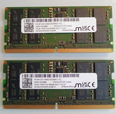 Micron DDR5 32GB(16GB× 2) PC5-5600B MICRON 32GB (2x16GB) LAPTOP SODIMM DDR5 RAM PC5-5600B