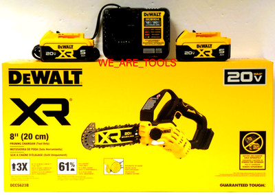 DeWalt Kit DCCS623B 8'' Brushless Pruning Chainsaw, 2) 5.0 Battery, Charger