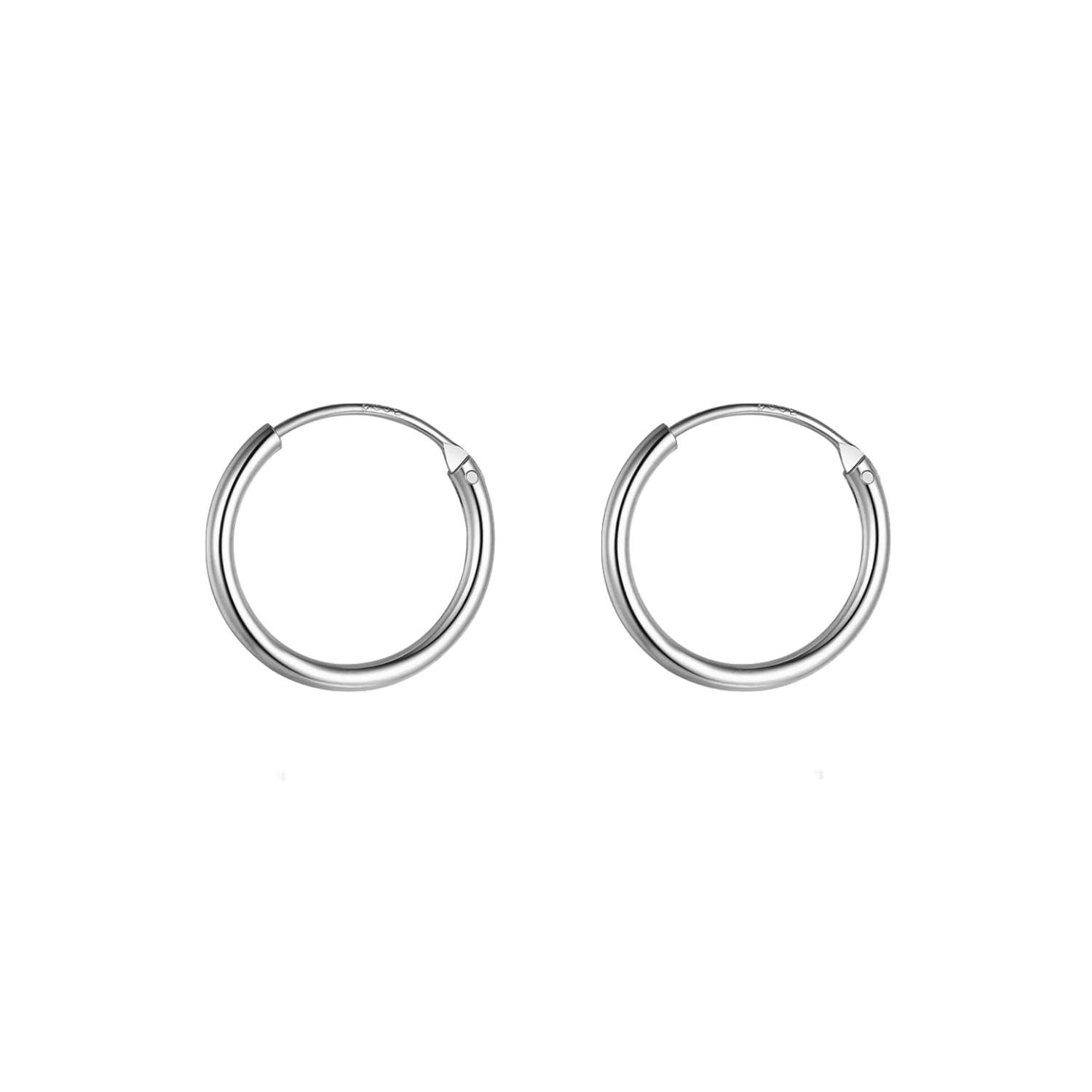 Pendientes de aro de plata 925 92,5 de plata de ley redondo clásico sin fin a...