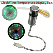 Portable LED Clock Fan Real Time Display Clock Fans Metal Mini Fan Time Temperat