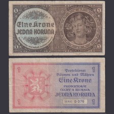 B&ouml;hmen und M&auml;hren 1 Krone ZWK-9a Ro.558a P#3 Besatzungsausgaben 63671