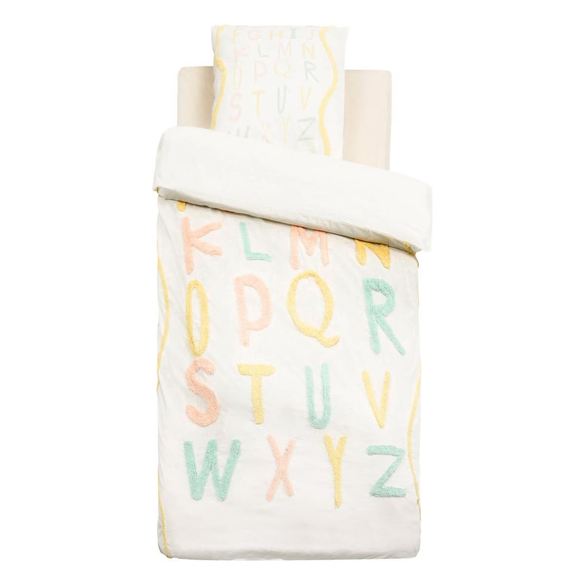Parure de lit alphabet 140x200 multicolore anti-peluche pour le lit simple de votre enfant