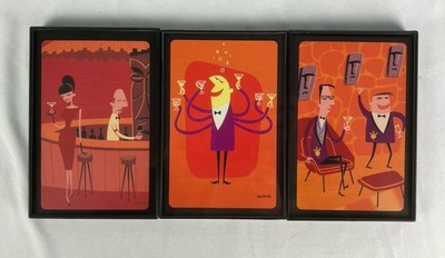 Shag Josh Agle Set of 3 Framed Cards 4 x 6 Tiki Bar Cocktails Bar Bartender
