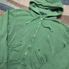Ralph Lauren Women  s Green Full Zip Hoodie Pink Pony Logo XL Hong Kong Vintage
