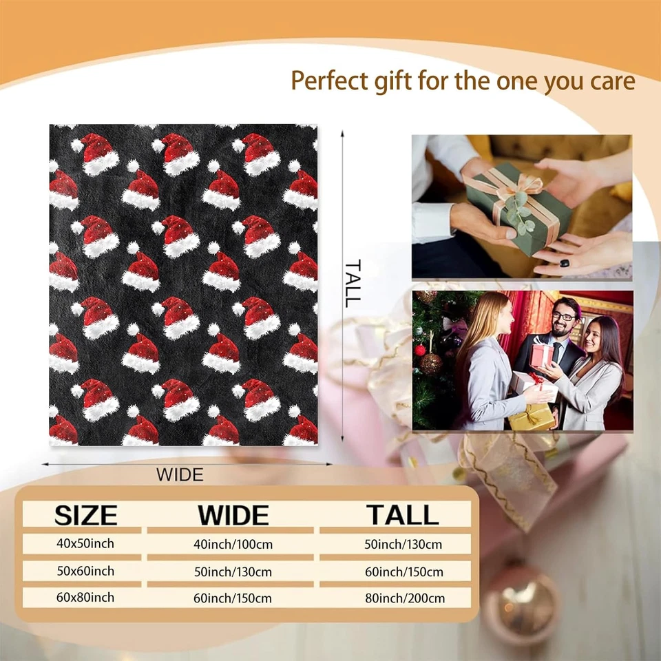 Sombrero de Papá Noel de Navidad Manta Regalos para Mujeres Adultos Niñas Niños, Sombreros de Papá Noel Rojo Fl Foto 3 de 4