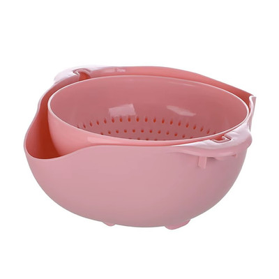 With Handle Vegetable Drain Basket Kitchen Gadgets Double Layer Rice Washing Bow
