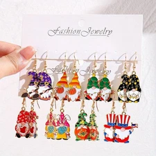 8 Pairs Vintage Holiday Gnome for Women, Adorable Festive Gnome Pumpkin Earrings