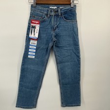 Wrangler Straight Jeans Boys Youth Sz 8 Slim Blue Denim Adjustable Waist NEW