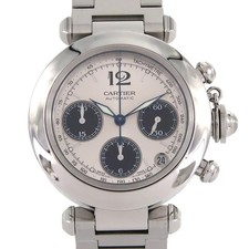 Authentic Cartier Pasha C Chronograph W31048M7 Stainless Steel Mechanical Au...