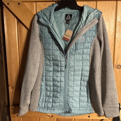 REEBOK Medium QUILTED HYBRID PUFFY JACKET in Women's Mint/Gray NWBT