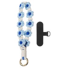 Boho Macrame Keychain Boho Wrist Keychain with T-shaped Pad, White Blue