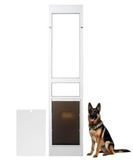Xl Sliding Glass Dog Door 79-82In Aluminum 14X24 Flap Lockable White