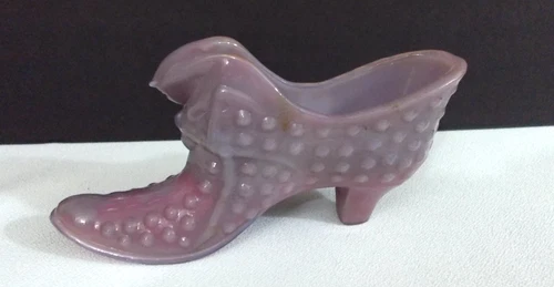 Fenton Art Glass Raspberry Hobnail Cat Shoe 3 h x 6--TOUGH COLOR!