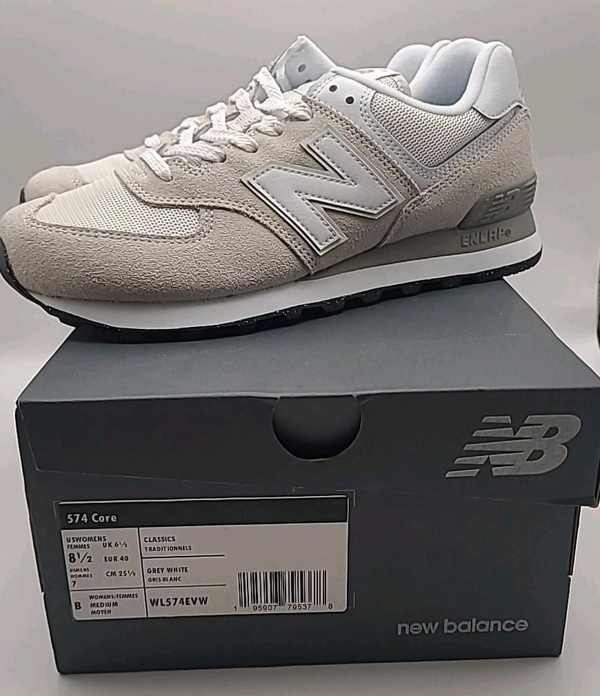 NEW Womens New Balance 574 Core Grey White Running Shoes Size 8.5