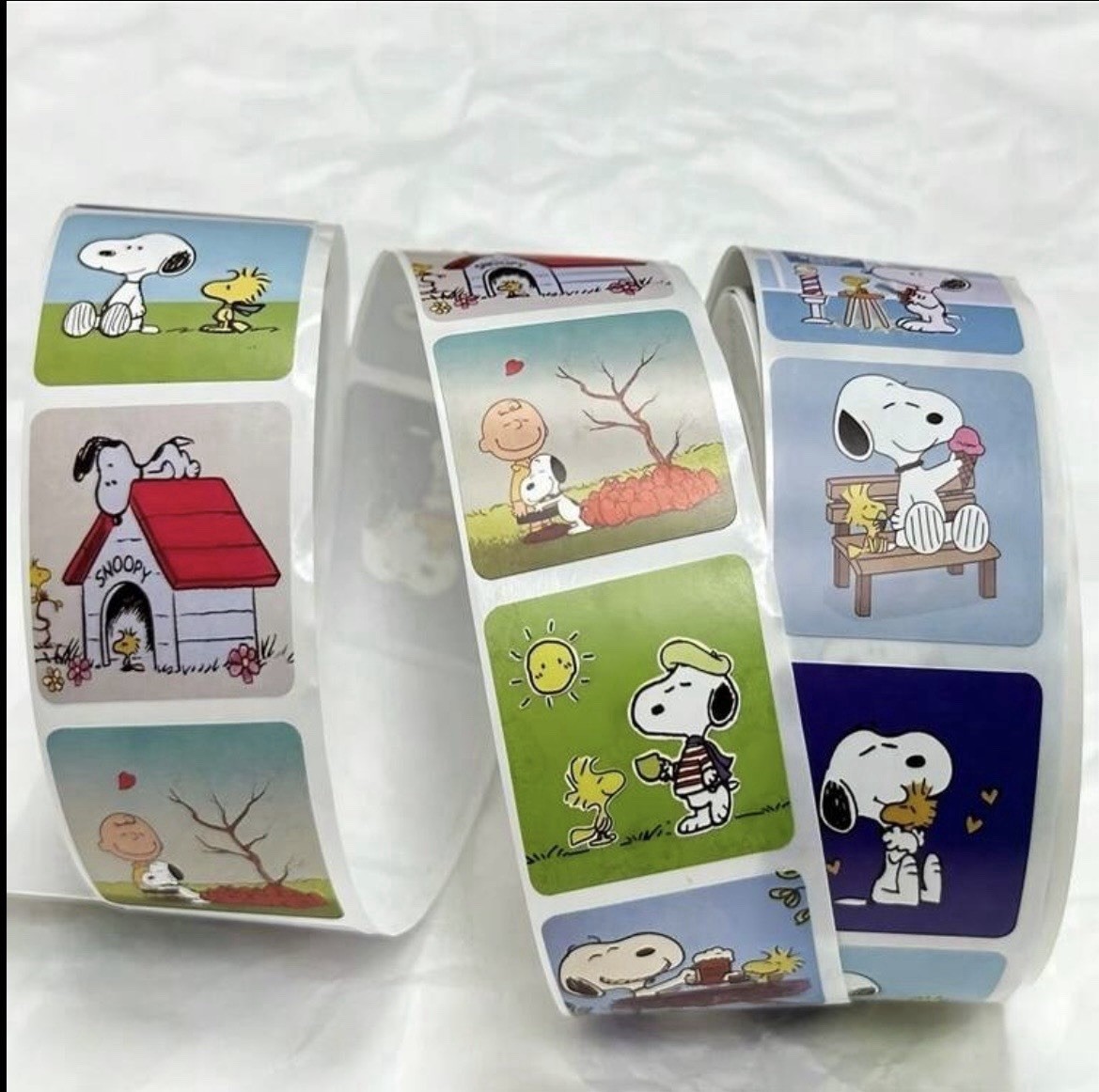 40 PCs Square 1” Peanuts Snoopy Stickers Woodstock Kids School Teacher Reward