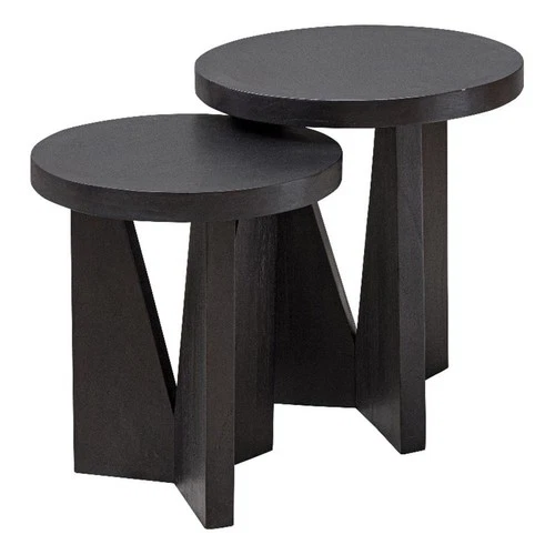 Uttermost Nadette Contemporary Wood Nesting Tables in Black/Woodtone (Set of 2) - Picture 1 of 8