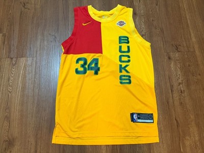 Milwaukee Bucks #34 Antetokounmpo City Edition Style Jersey Size 48 Yellow Red