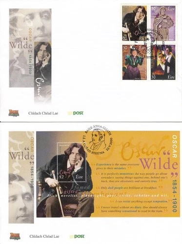 IRELAND EIRE 2000 OSCAR WILDE FIRST DAY COVERS x 2 FDC SG 1309 1312 + MS1313