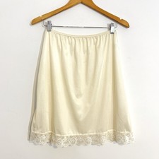 Vintage Sears Satin  Lace Trim Half Slip Skirt Ivory Cream Pull On Stretch L