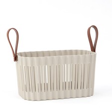 Medium Plastic Storage Basket with Soft Handles Tan Brown Decorative B