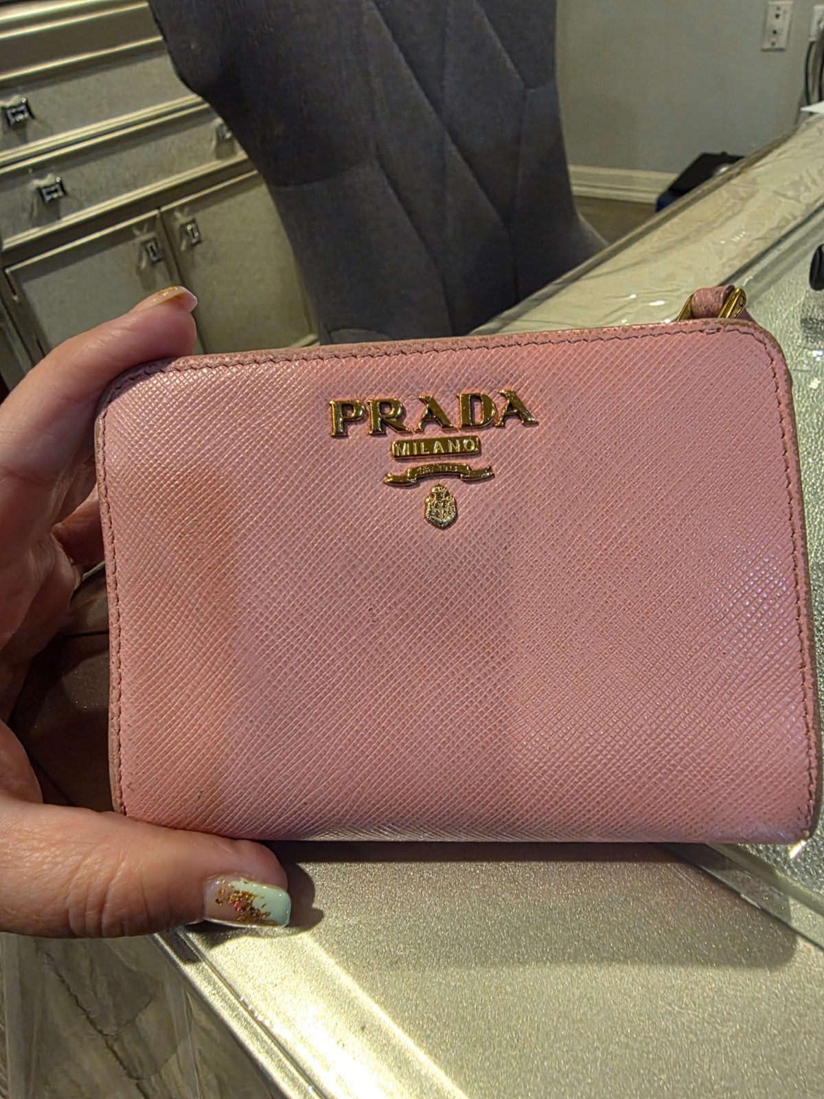 Prada Pink Saffiano Leather Bifold Wallet w/ COA
