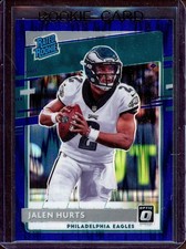 JALEN HURTS ~ 2020 Donruss Optic Purple Shock Rookie Card RC #164. rookie card picture