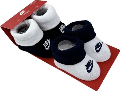 Nike Baby 2 Pk White Blue Ankle Cotton Fold Over Cuffs Booties Sock Set 0-6 MO