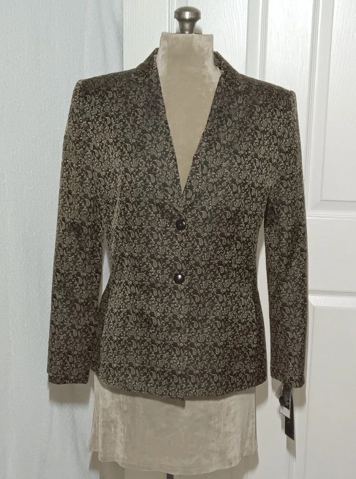 Blazer Kasper Elegante Para Mujer Talla 14 Dorado/Negro Paisley Chaqueta Nuevo Con Etiquetas Dos Botones Foto 2 de 4