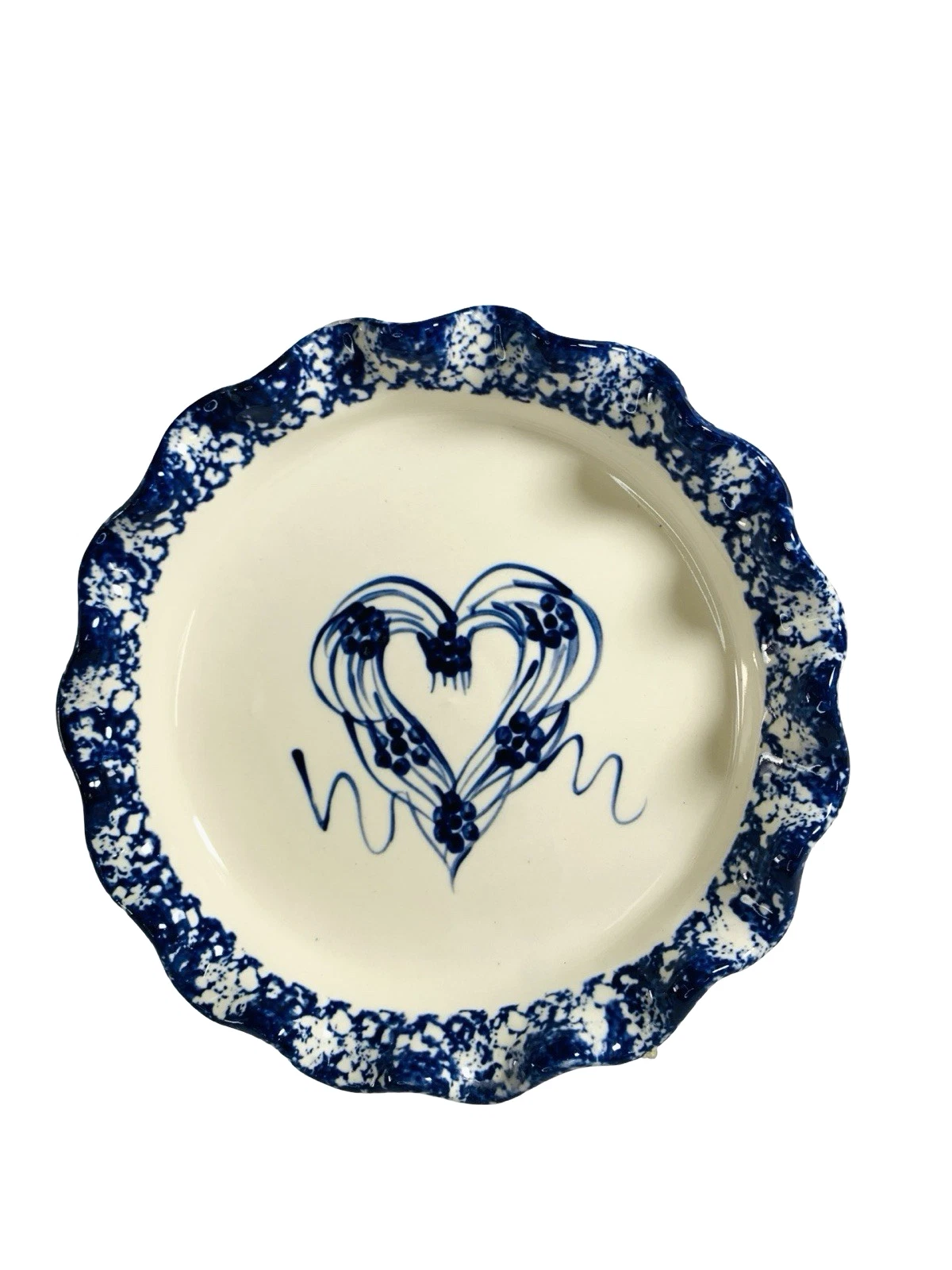 Handcrafted Mini Pie Dish Heart Design Three Rivers Pottery Ohio Amy 1998 7"