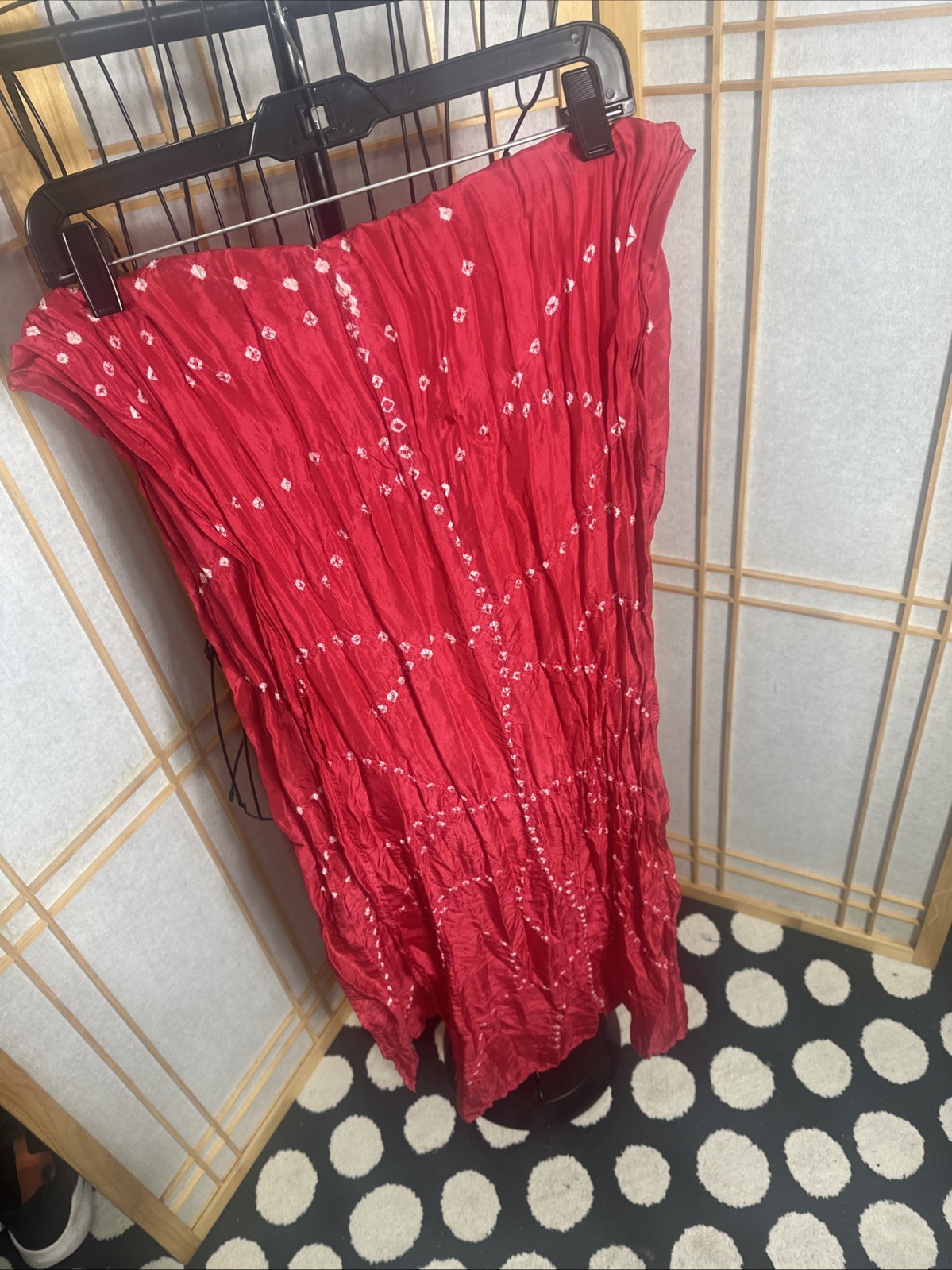 GAP 100% SILK Red White Print Rectangular Scarf 2… - image 8