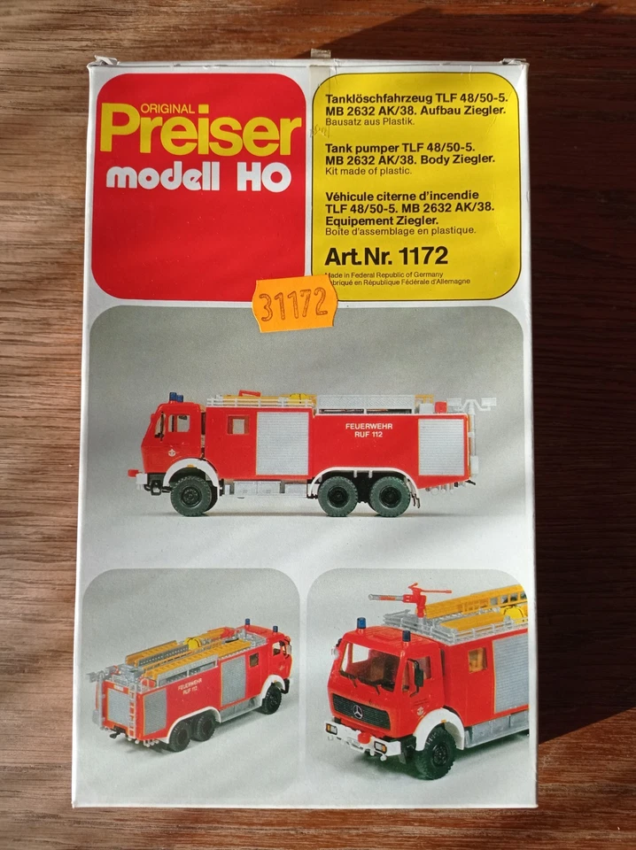 Feuerwehr Modellfahrzeuge 1:87, Preiser-Bausatz, Großtanklöschfzg. TLF 48/50.5