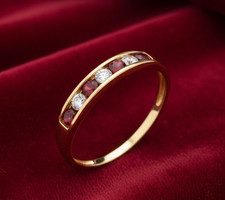 18ct Gold Ruby Eternity Ring Channel Set on Solid Silver 925 Hallmark Size K-S