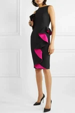 Alexander McQueen Black Pink Ruffle Two Tone Crepe Sheath Dress Punk Goth Glam