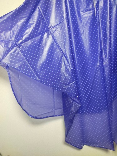 Blue PVC vinyl sleeveless raincape hooded poncho rainwear translucent dots - Picture 5 of 17