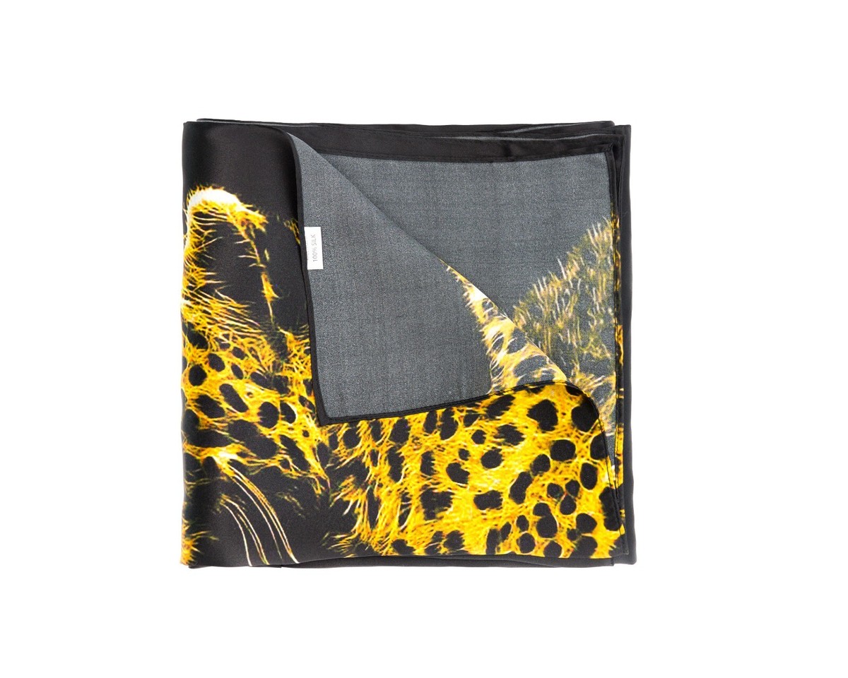 Luxury 100% Pure Mulberry Silk Scarf - Midnight Leopard 