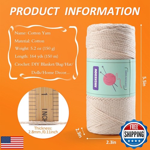 Cotton Yarn for Crocheting,Soft Crochet Yarn for Beginner,Baby Blanket Yarn w - Picture 3 of 5
