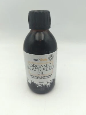 INNER VITALITY Organic Black Seed Oil: 200ml, Cold-Pressed, 3X Strength, Glass Bottle, Omega 3,
